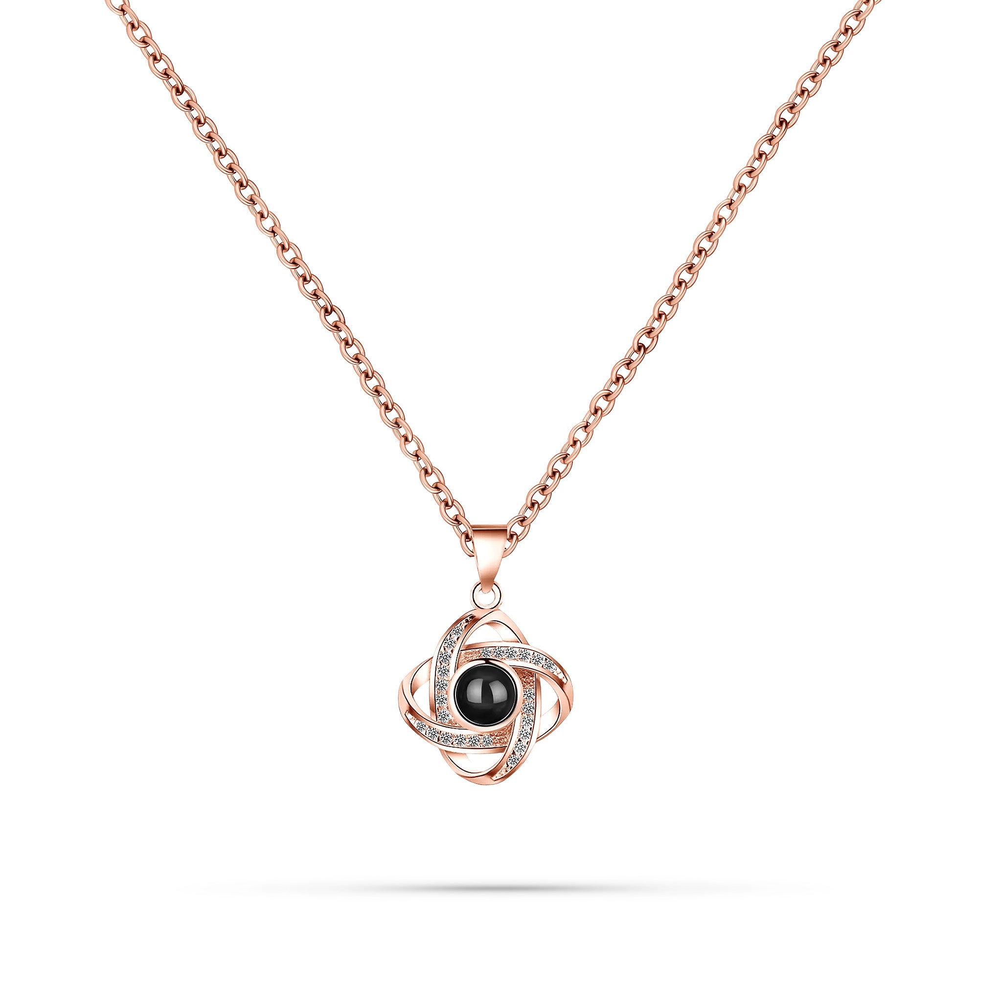 Womens Designer Quality Rose Gold Photo Projection Pendant. Cubic Zirconia Crystal Pendant Necklace. Unique Gift Idea.
