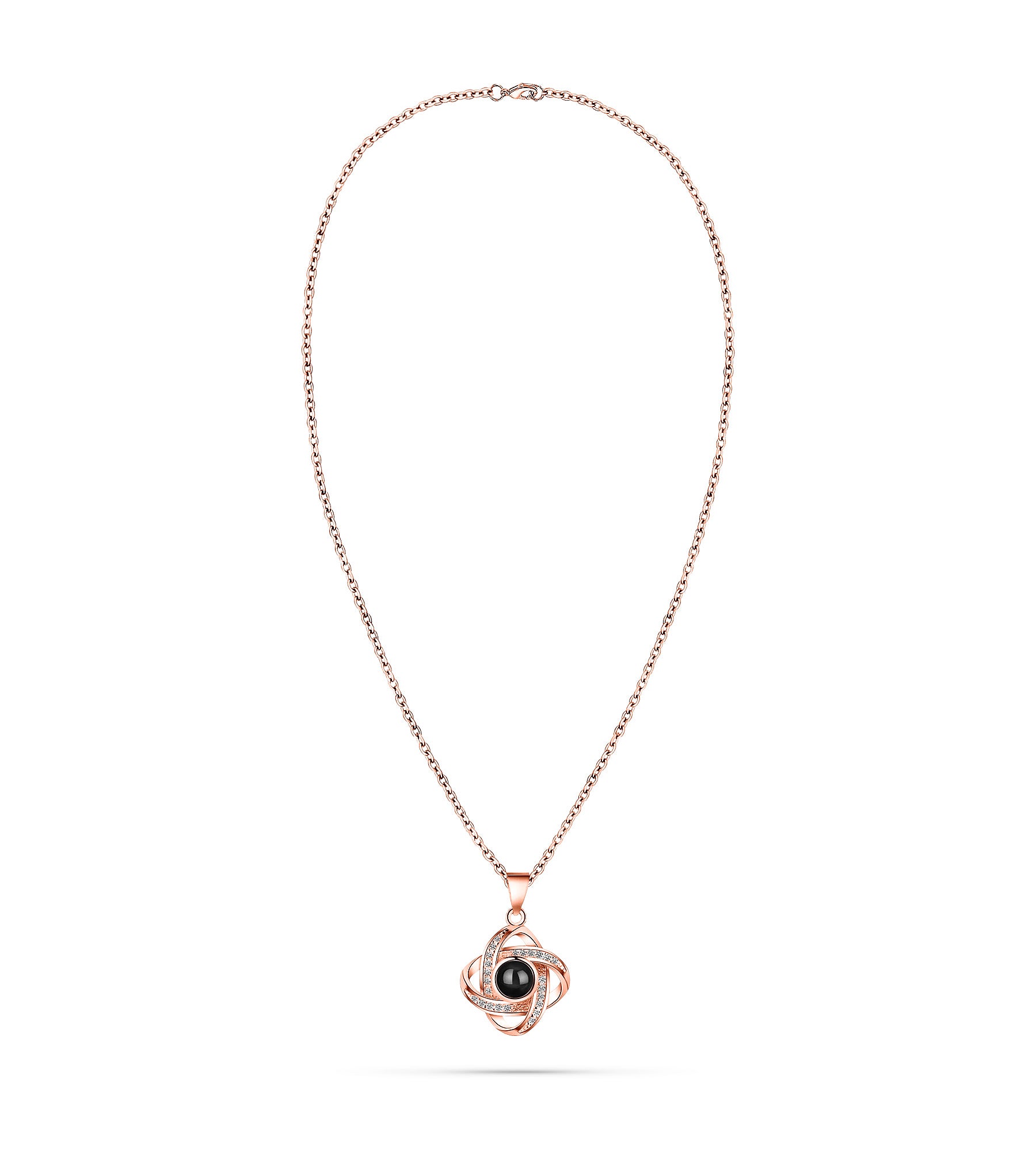 Womens Designer Quality Rose Gold Photo Projection Pendant. Cubic Zirconia Crystal Pendant Necklace. Unique Gift Idea.